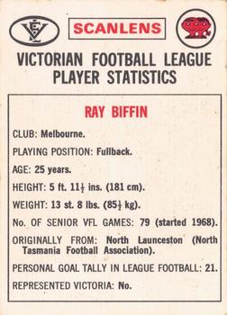 1974 Scanlens VFL #69 Ray Biffin Back